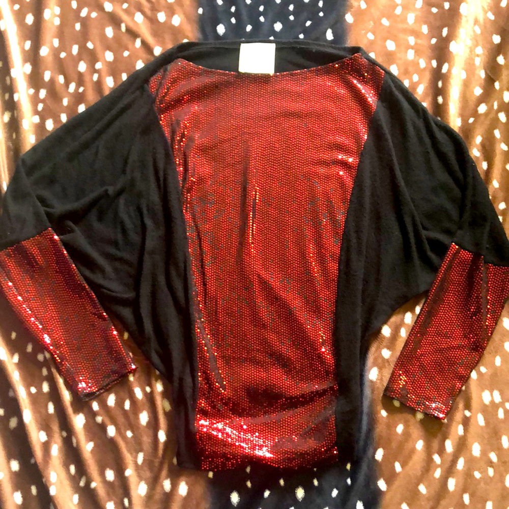 Red sequin and black blouse